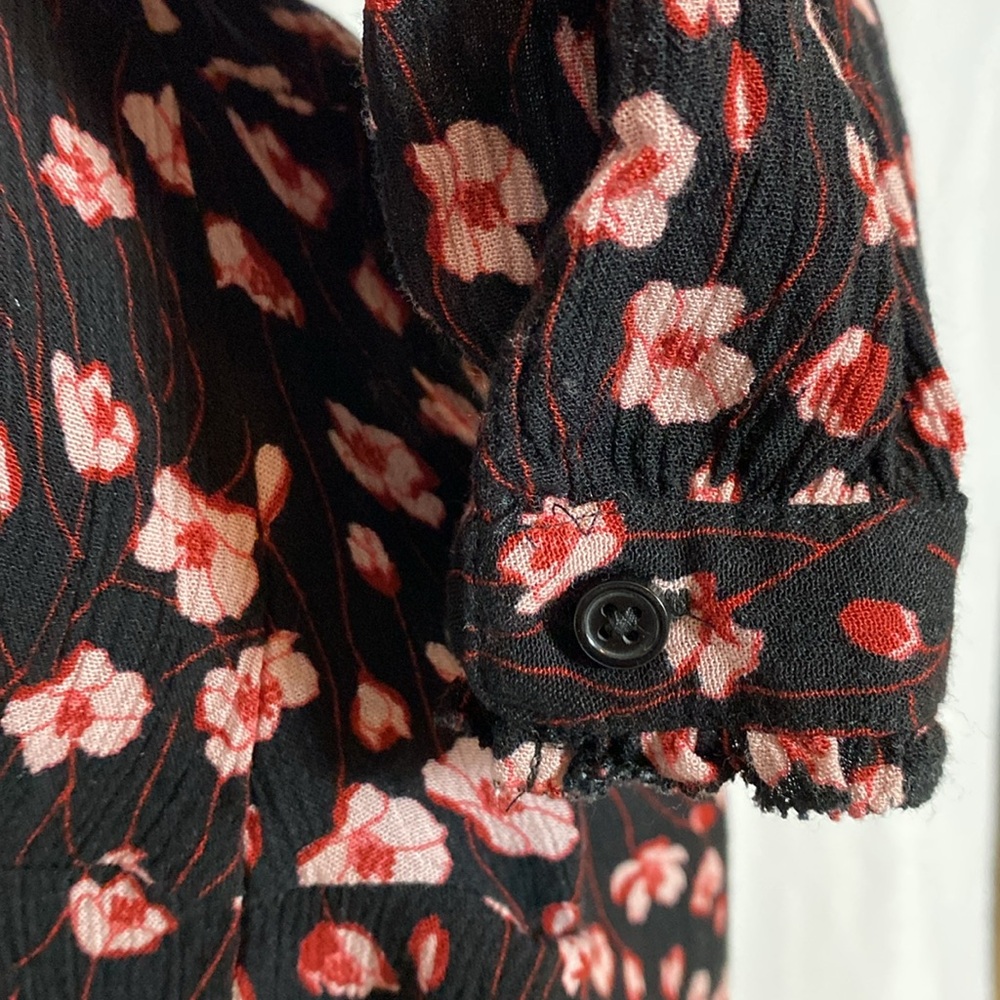 Black Pink Floral Blouse M - Picture 7 of 9